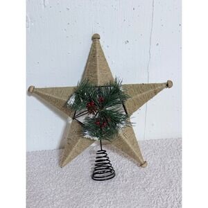 Rustic Jute Twine Star Christmas Tree Topper Pinecone Berries Farmhouse Decor